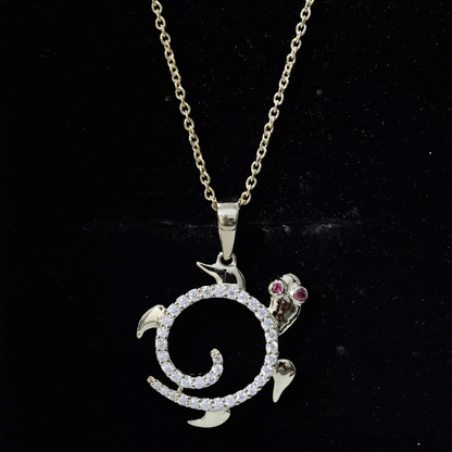 Ruby and Diamond Turtle Necklace With Chain