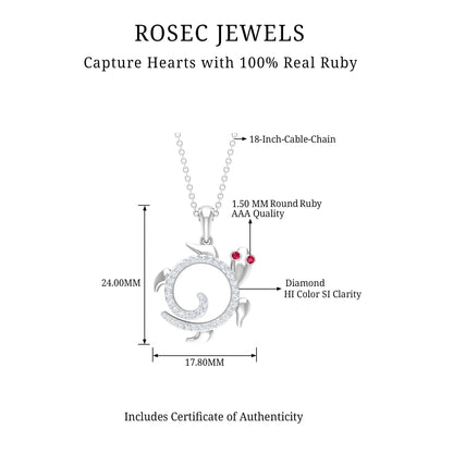 Ruby and Diamond Turtle Necklace With Chain