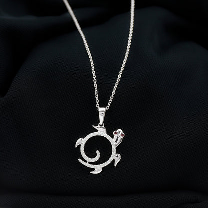 Ruby and Diamond Turtle Necklace With Chain