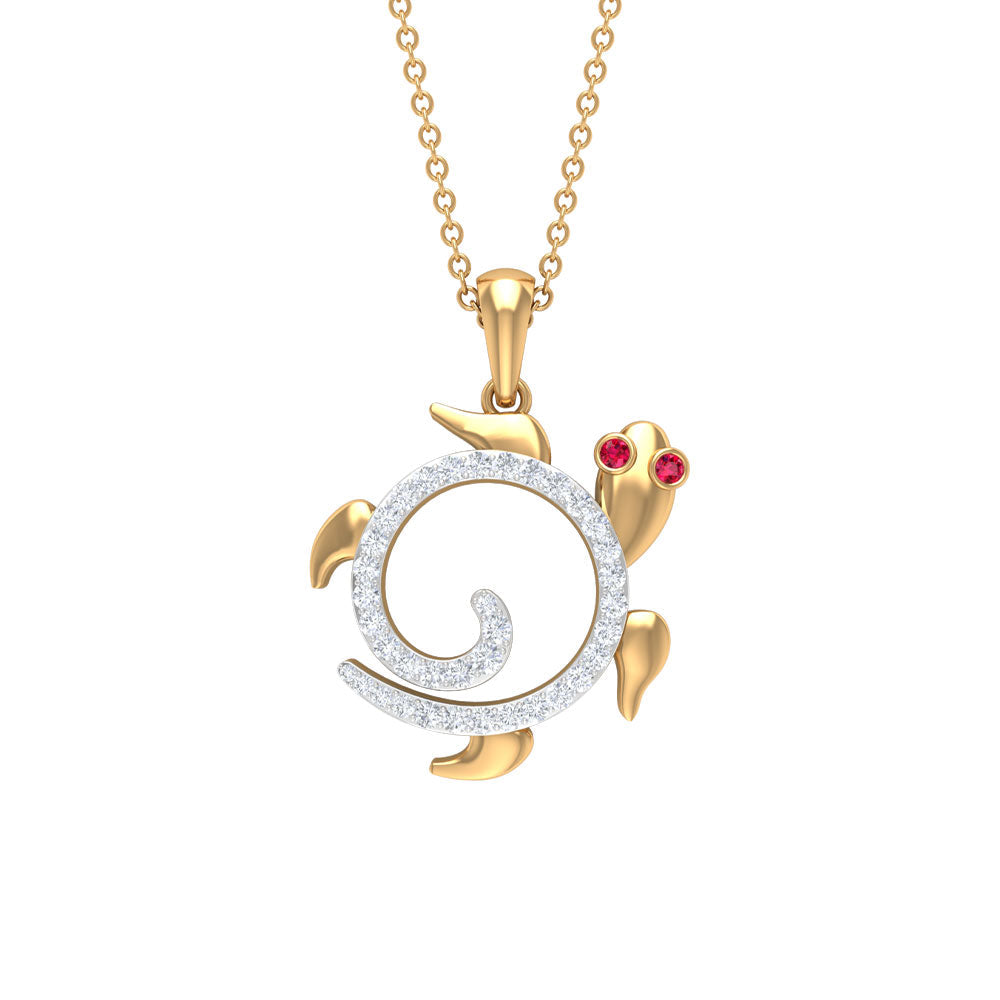 Ruby and Diamond Turtle Necklace With Chain