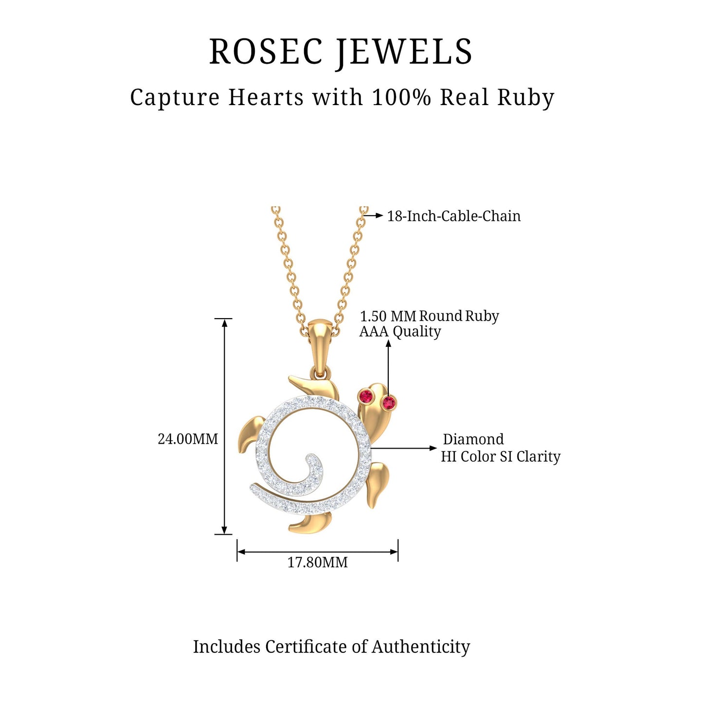 Ruby and Diamond Turtle Necklace With Chain