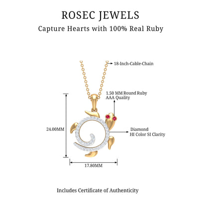 Ruby and Diamond Turtle Necklace With Chain