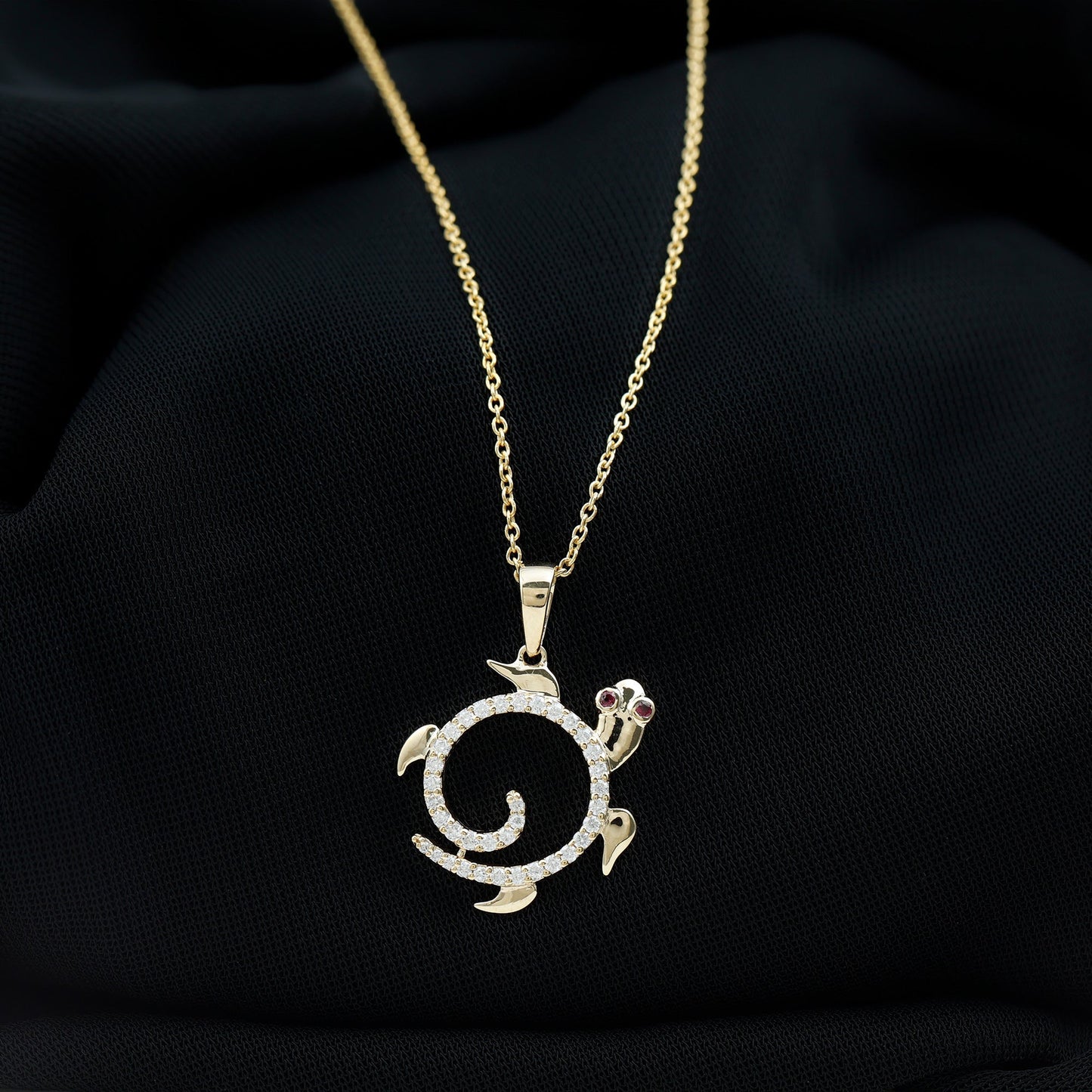 Ruby and Diamond Turtle Necklace With Chain