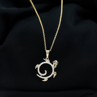 Ruby and Diamond Turtle Necklace With Chain