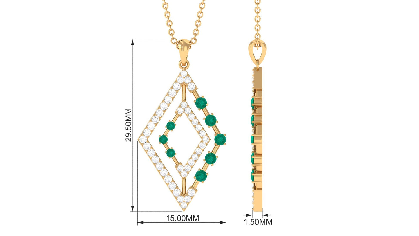 Real Emerald Designer Rhombus Pendant with Diamond