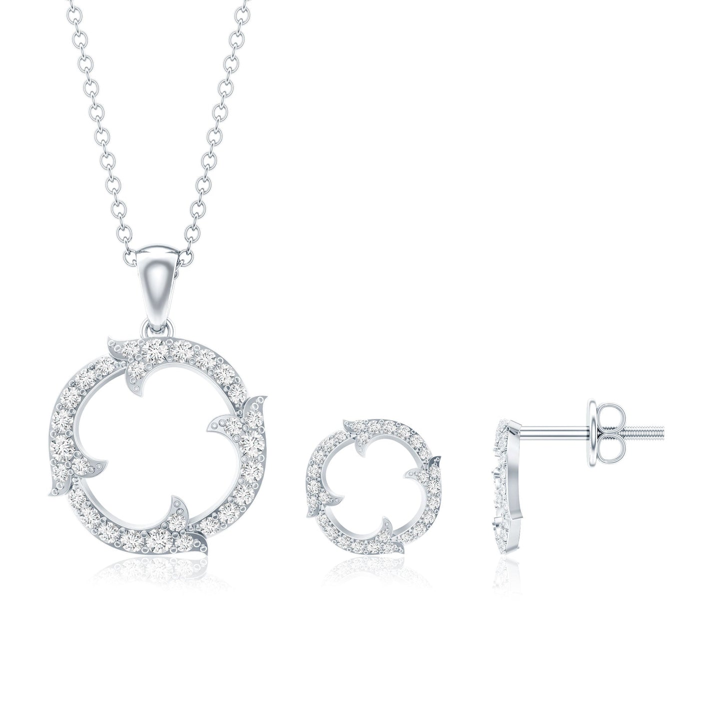 Certified Diamond Circle Necklace Earrings Set