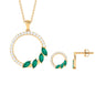 Natural Emerald Circle Necklace and Earrings Set with Diamond