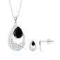 Natural Black Onyx Teardrop Necklace and Earrings Set with Certificate