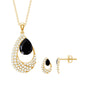 Natural Black Onyx Teardrop Necklace and Earrings Set with Certificate