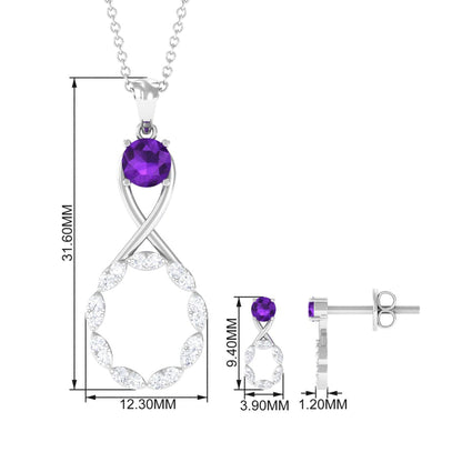 Natural Amethyst Diamond Infinity Necklace and Earrings Set