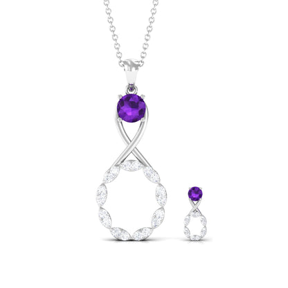 Natural Amethyst Diamond Infinity Necklace and Earrings Set