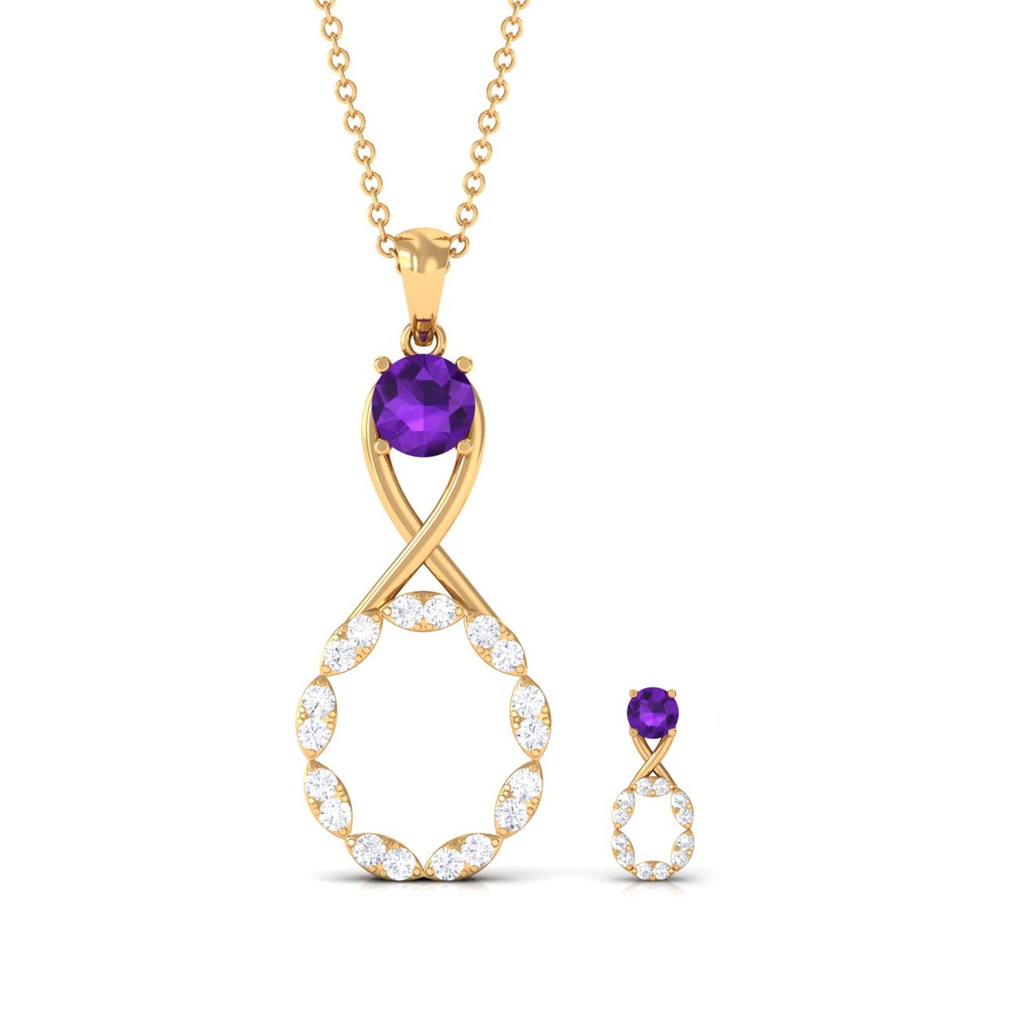 Natural Amethyst Diamond Infinity Necklace and Earrings Set