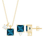 Real London Blue Topaz and Moissanite Two Stone Pendant Earrings Set