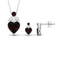 Heart Garnet Necklace and Earrings Set with Diamond