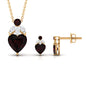 Heart Garnet Necklace and Earrings Set with Diamond