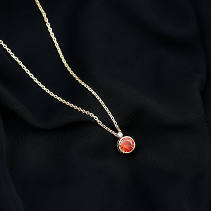 2.25 Carat Lab Grown Orange Sapphire Necklace in Bezel Setting