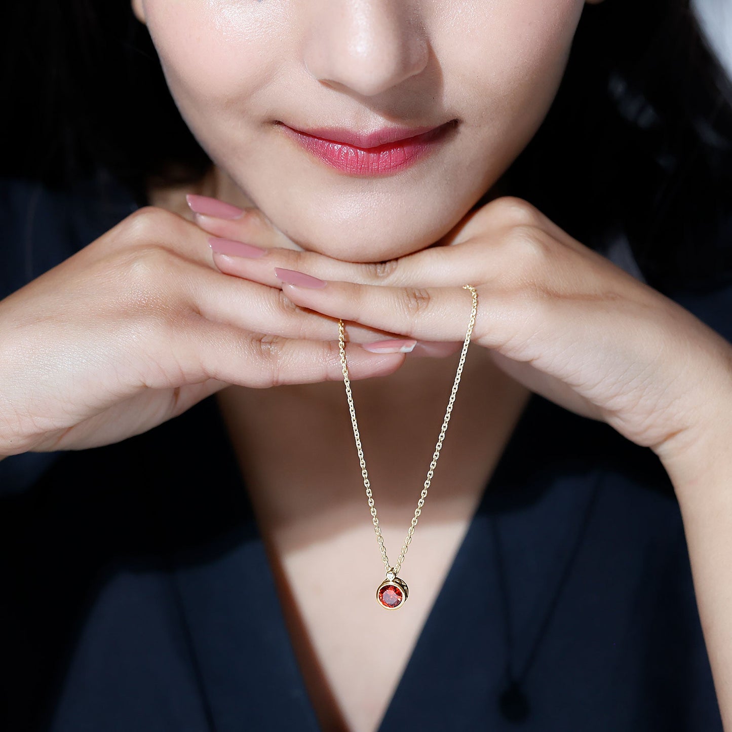 2.25 Carat Lab Grown Orange Sapphire Necklace in Bezel Setting