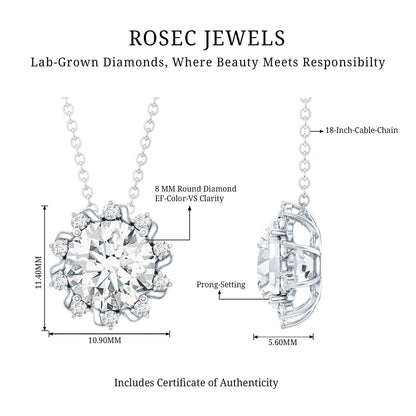 2 Carat Round Cut Lab Grown Diamond Starburst Necklace