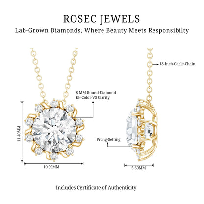 2 Carat Round Cut Lab Grown Diamond Starburst Necklace