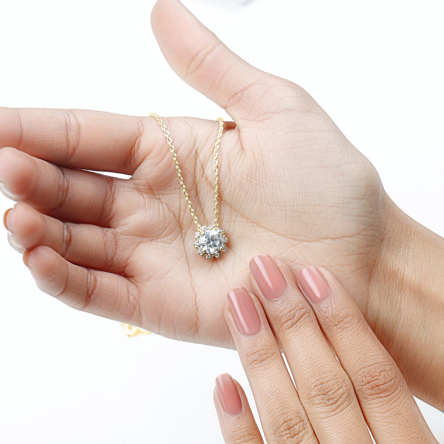 2 Carat Round Cut Lab Grown Diamond Starburst Necklace
