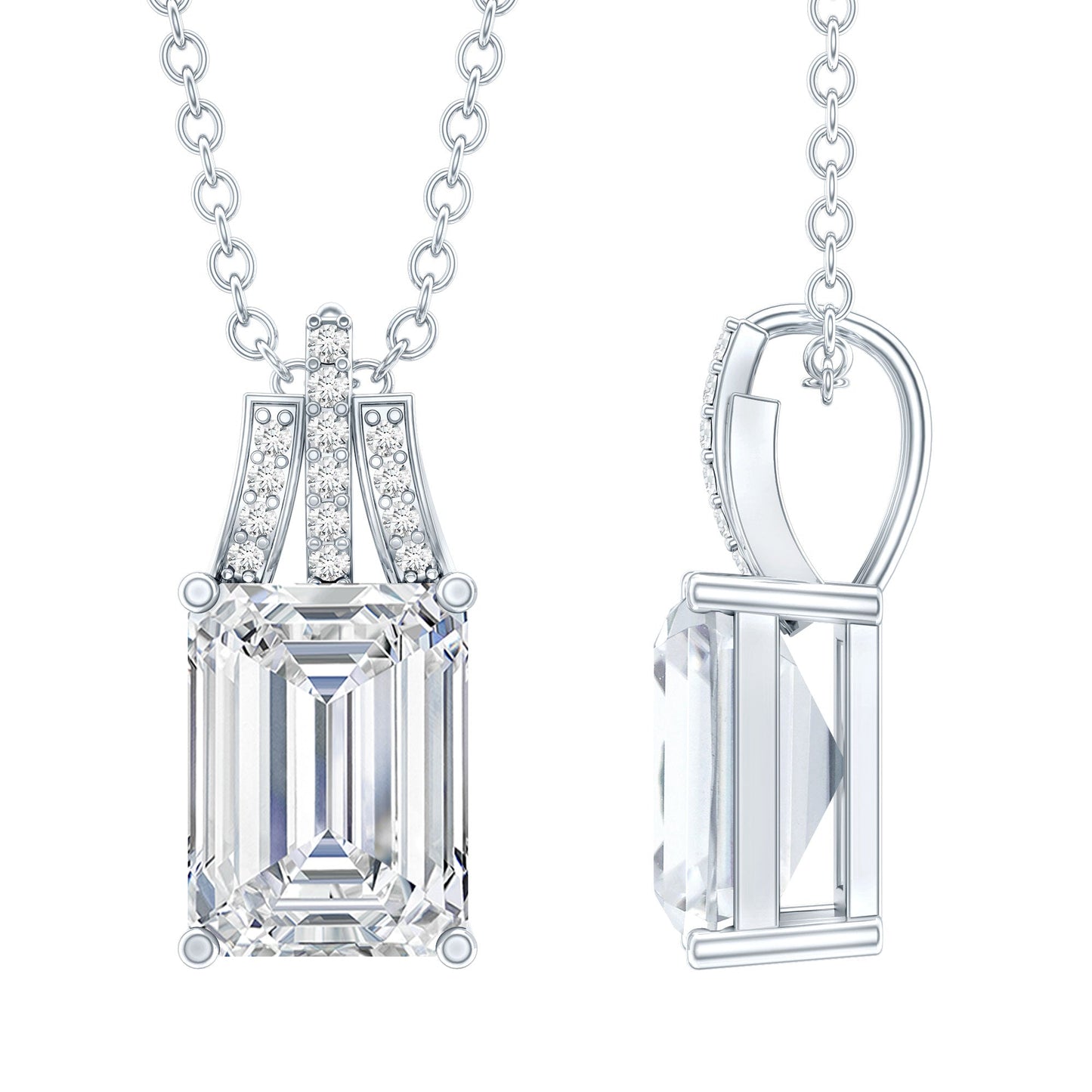 1.8 Carat Solitaire Lab Grown Diamond Emerald Cut Necklace