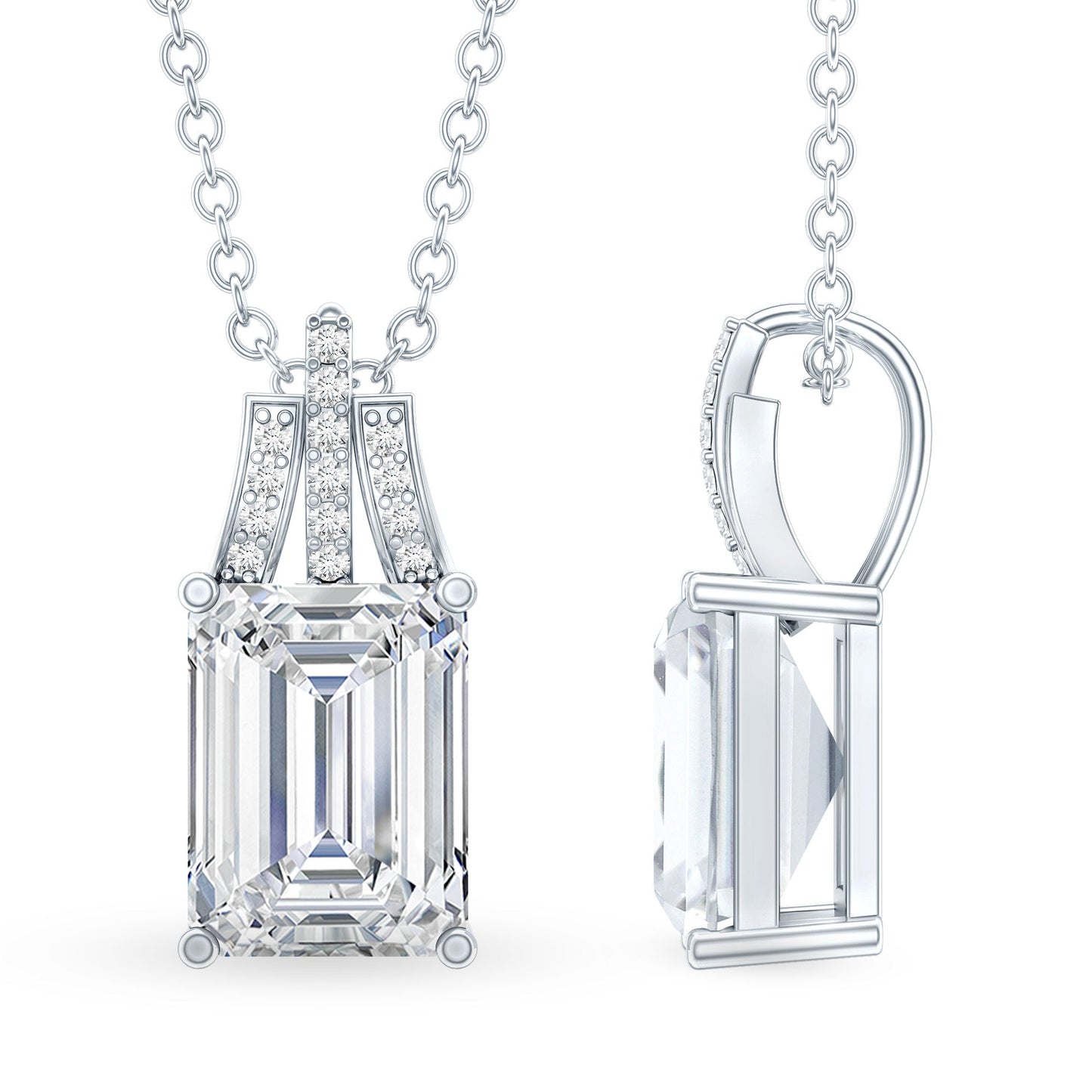1.8 Carat Solitaire Lab Grown Diamond Emerald Cut Necklace