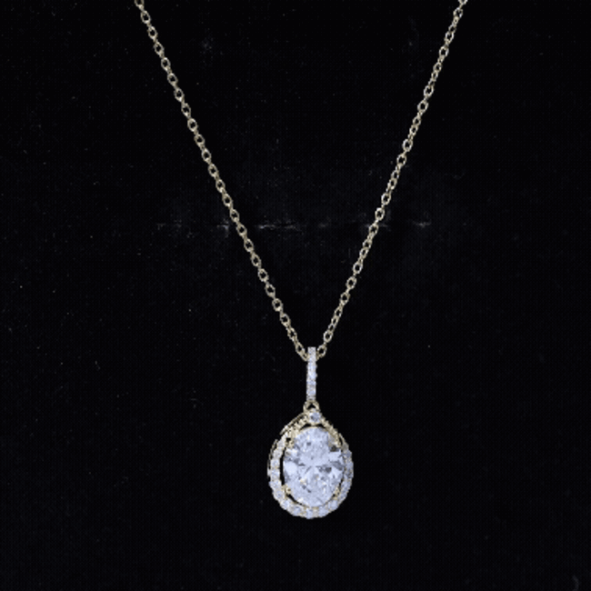 1 Carat Oval Lab Grown Diamond Teardrop Halo Necklace For Women