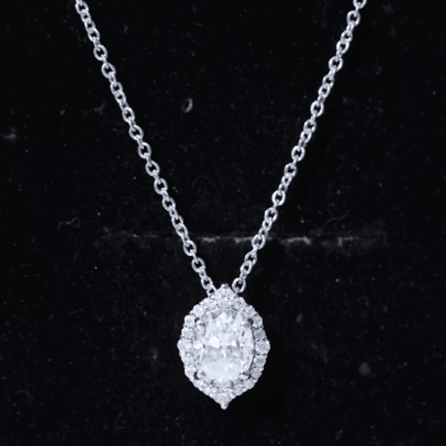1.2 Carat Oval Shaped Lab Grown Diamond Wedding Necklace With Halo