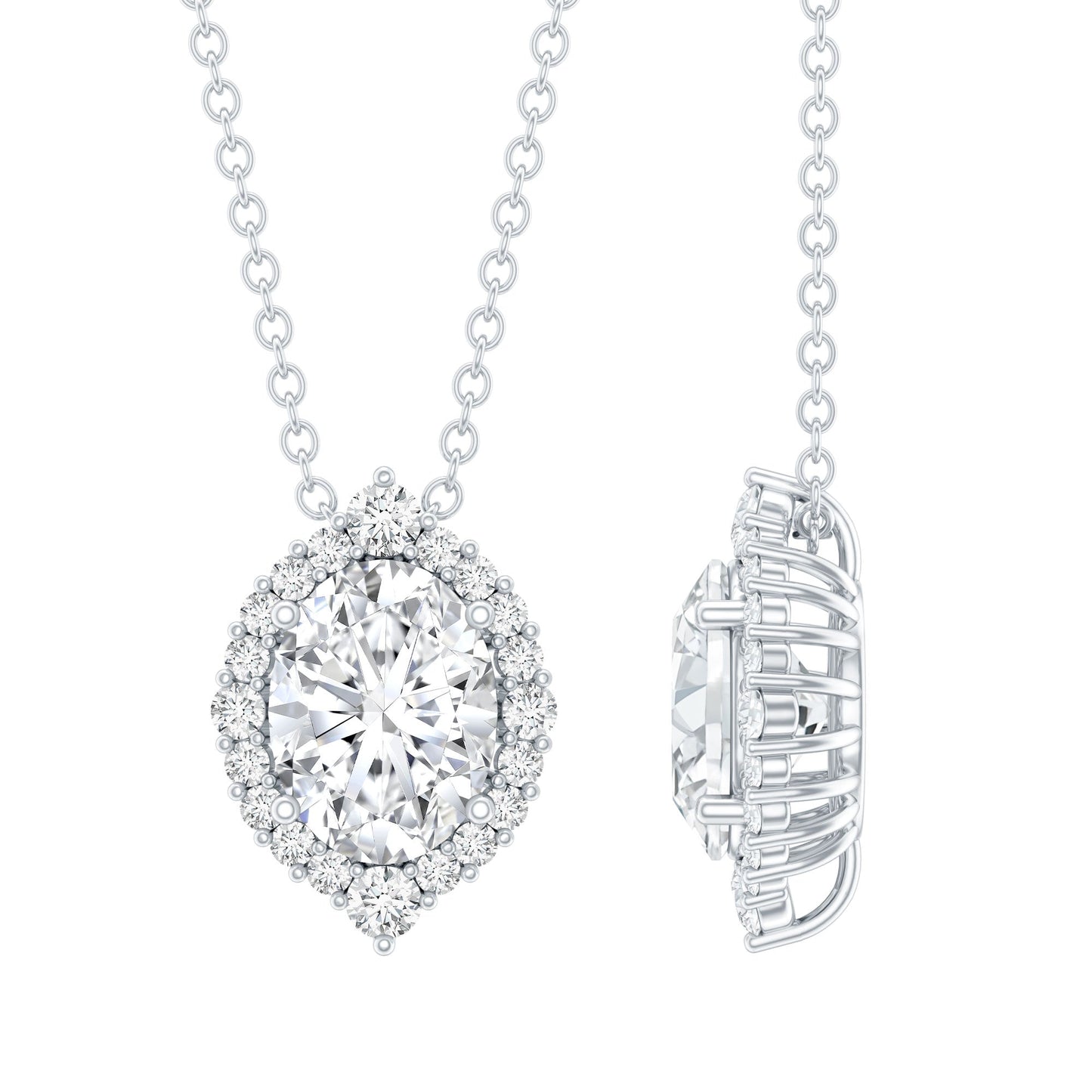 1.2 Carat Oval Shaped Lab Grown Diamond Wedding Necklace With Halo