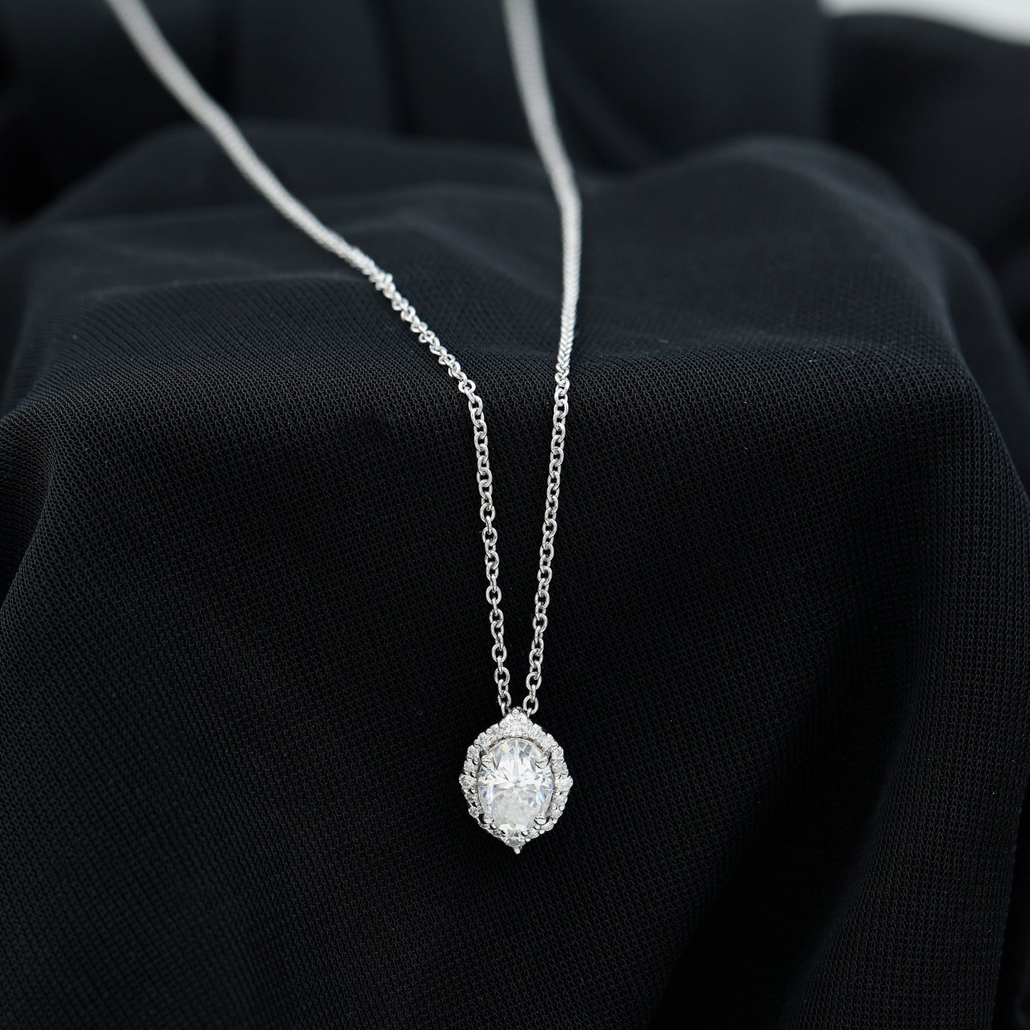 1.2 Carat Oval Shaped Lab Grown Diamond Wedding Necklace With Halo