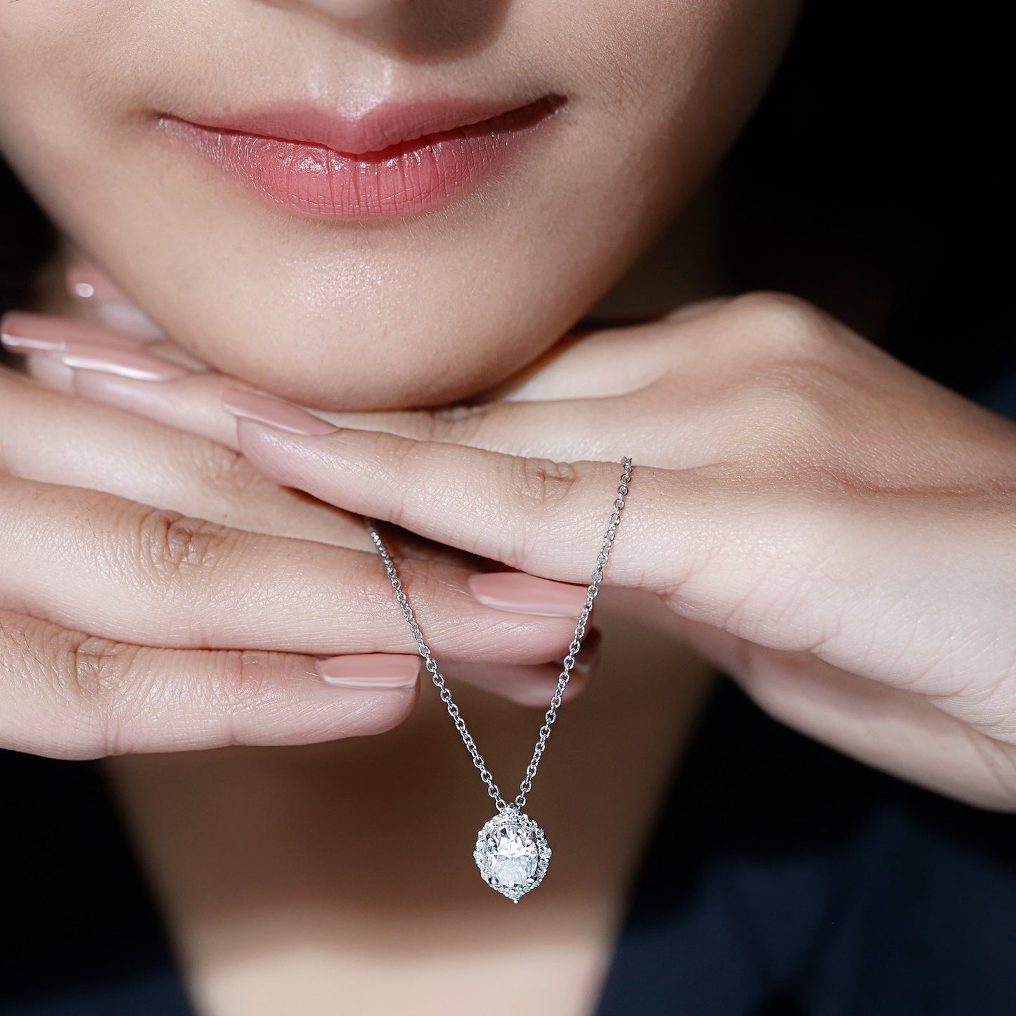 1.2 Carat Oval Shaped Lab Grown Diamond Wedding Necklace With Halo