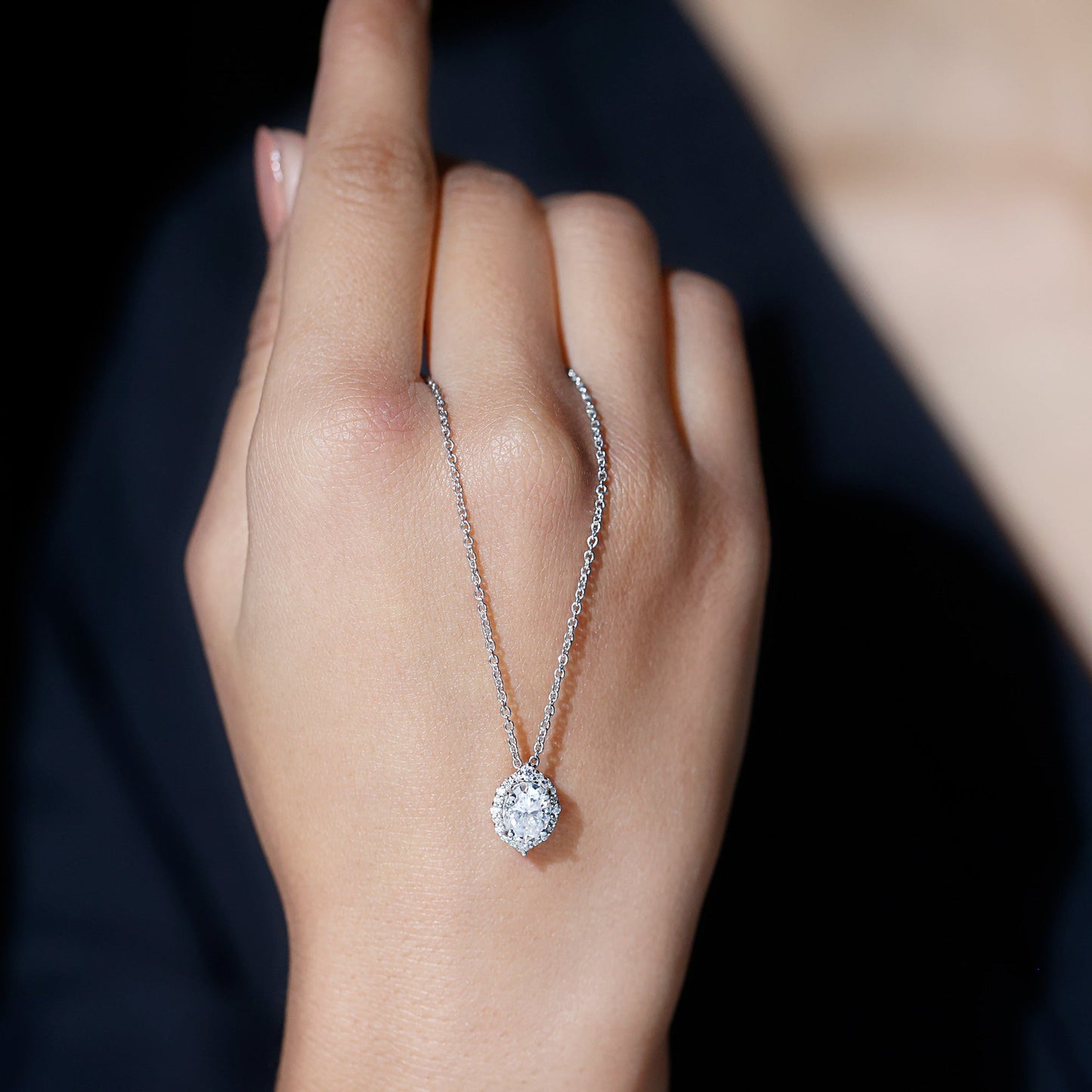1.2 Carat Oval Shaped Lab Grown Diamond Wedding Necklace With Halo