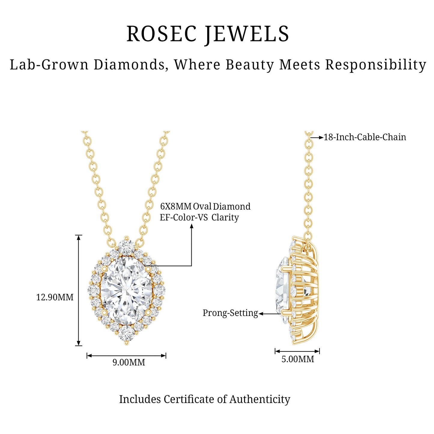 1.2 Carat Oval Shaped Lab Grown Diamond Wedding Necklace With Halo