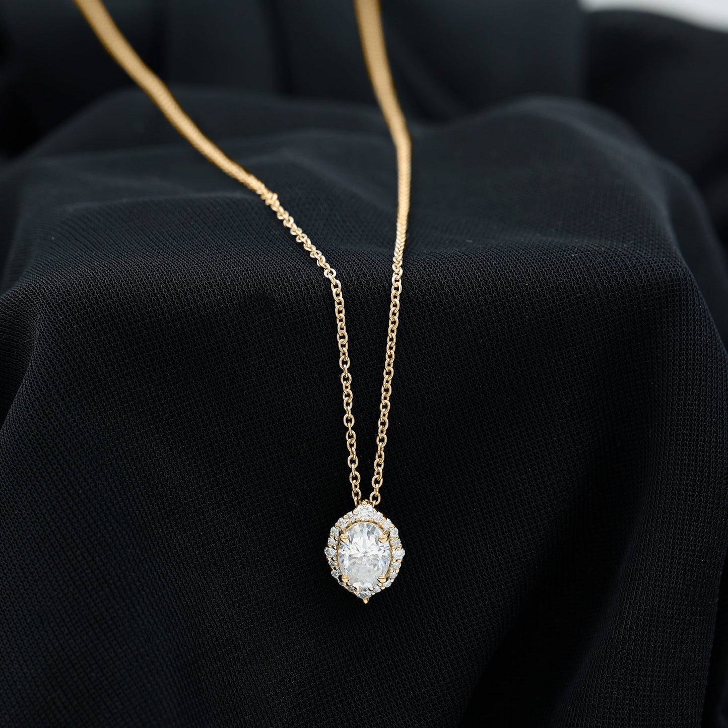 1.2 Carat Oval Shaped Lab Grown Diamond Wedding Necklace With Halo