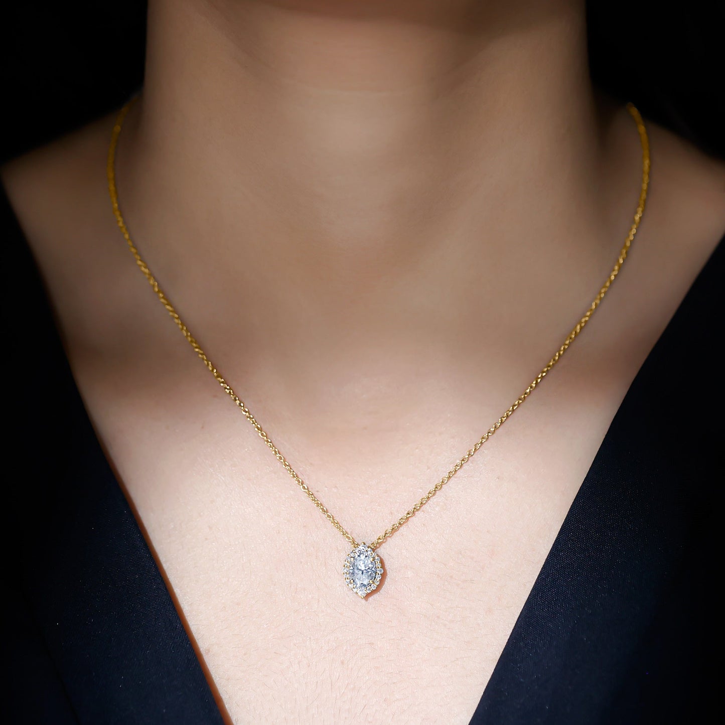 1.2 Carat Oval Shaped Lab Grown Diamond Wedding Necklace With Halo