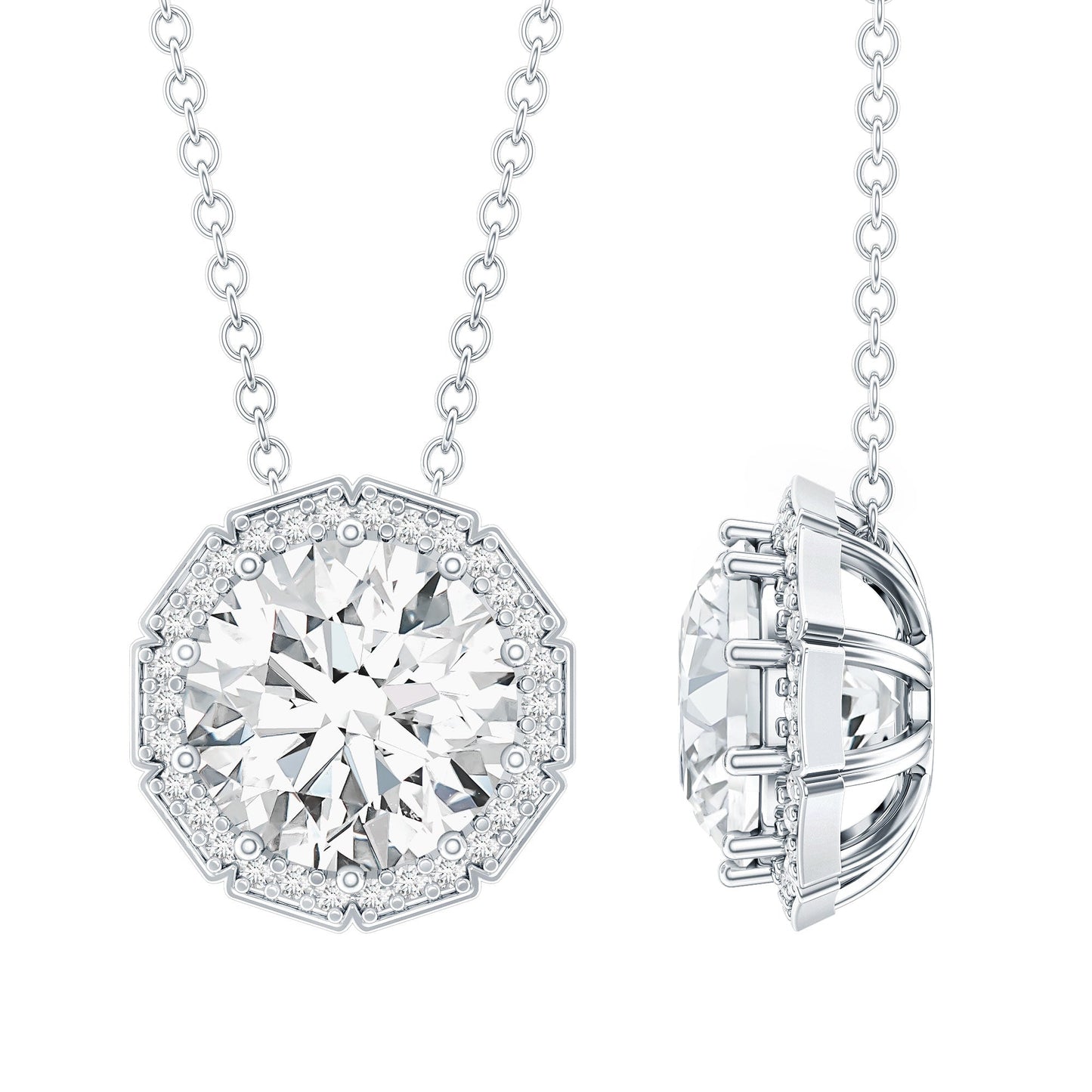 Certified 2 Carat Circle Lab Grown Diamond Necklace With Halo