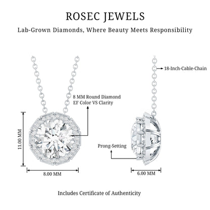Certified 2 Carat Circle Lab Grown Diamond Necklace With Halo