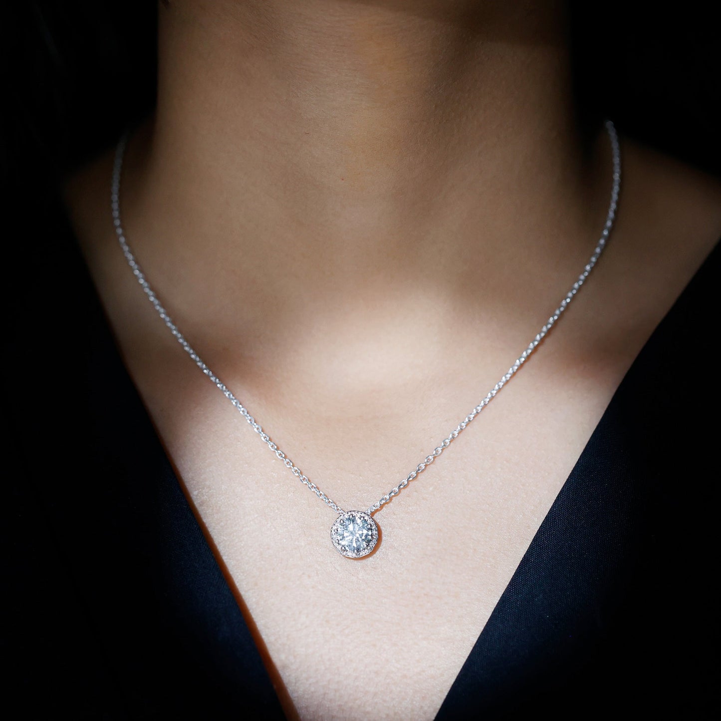 Certified 2 Carat Circle Lab Grown Diamond Necklace With Halo