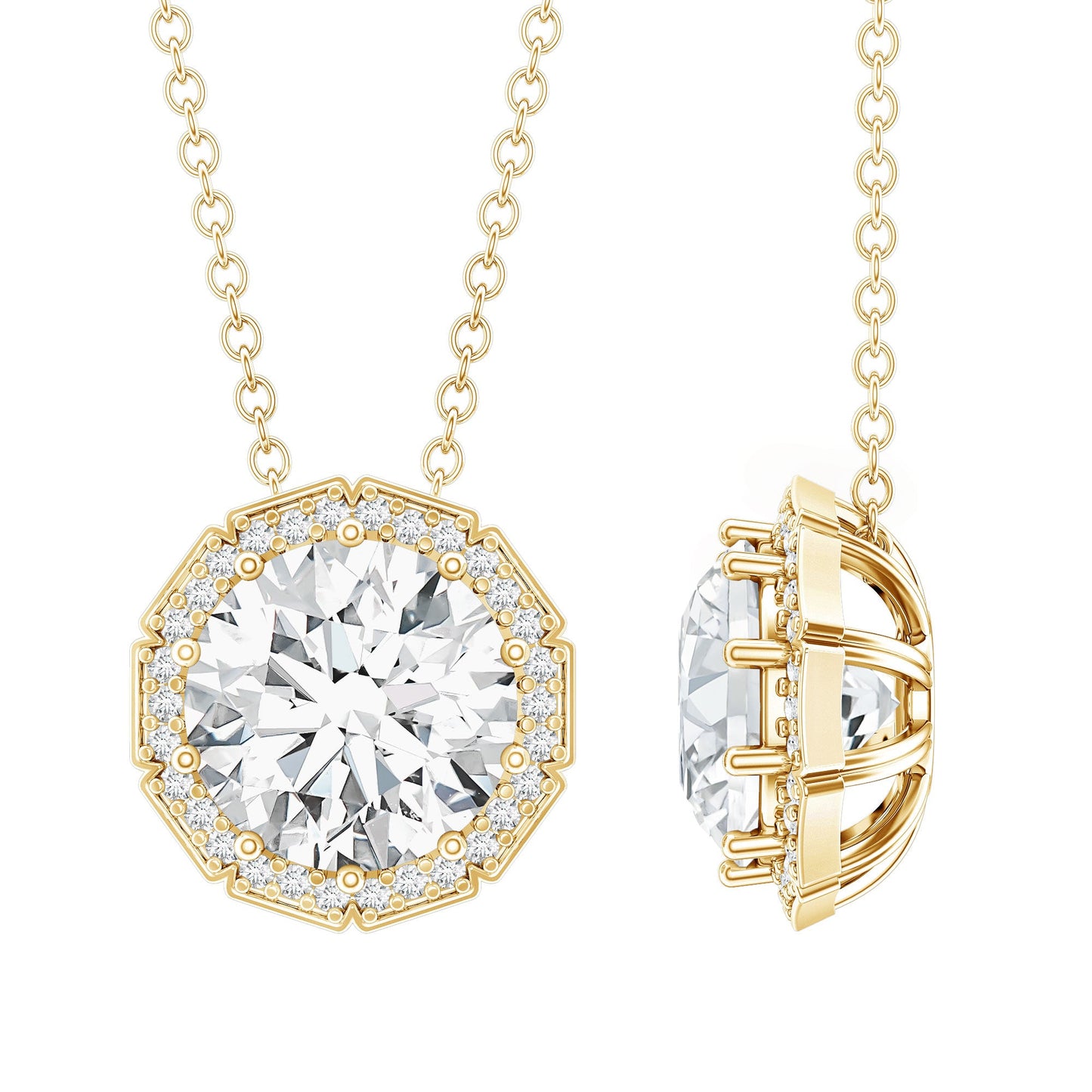 Certified 2 Carat Circle Lab Grown Diamond Necklace With Halo