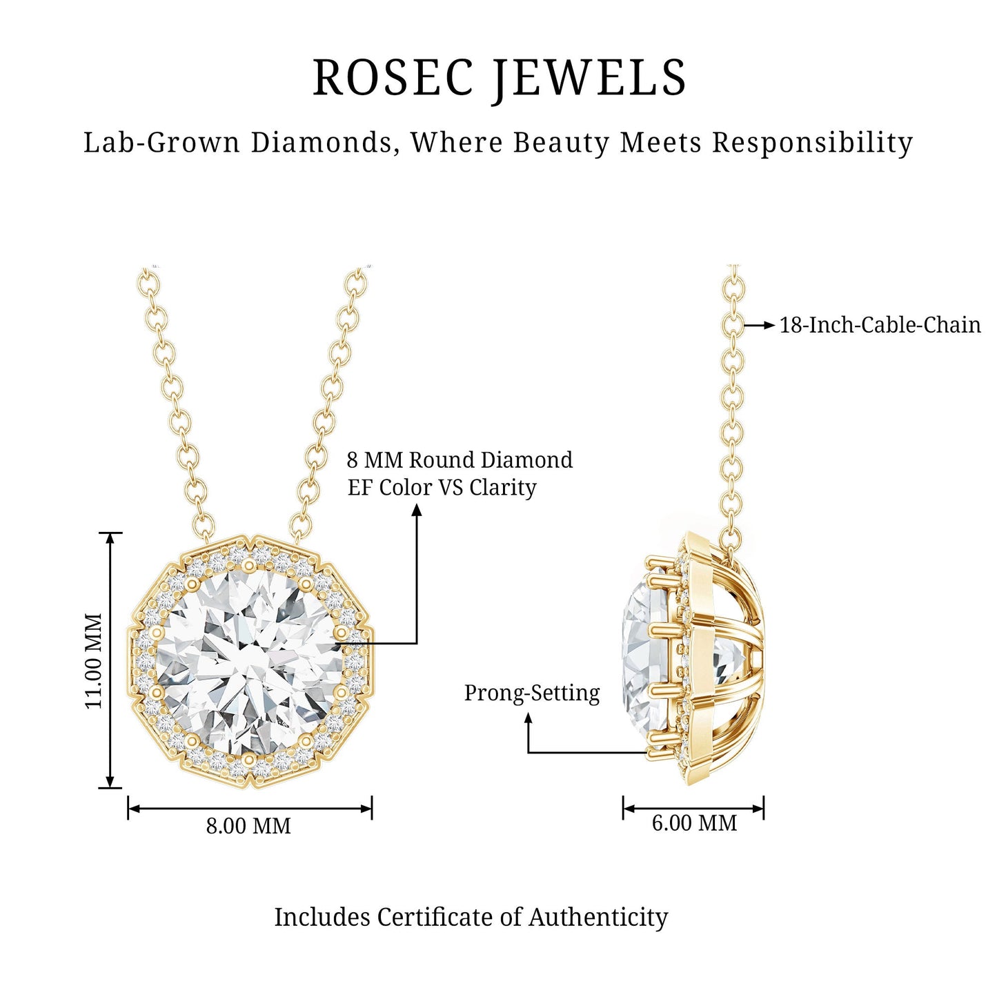 Certified 2 Carat Circle Lab Grown Diamond Necklace With Halo