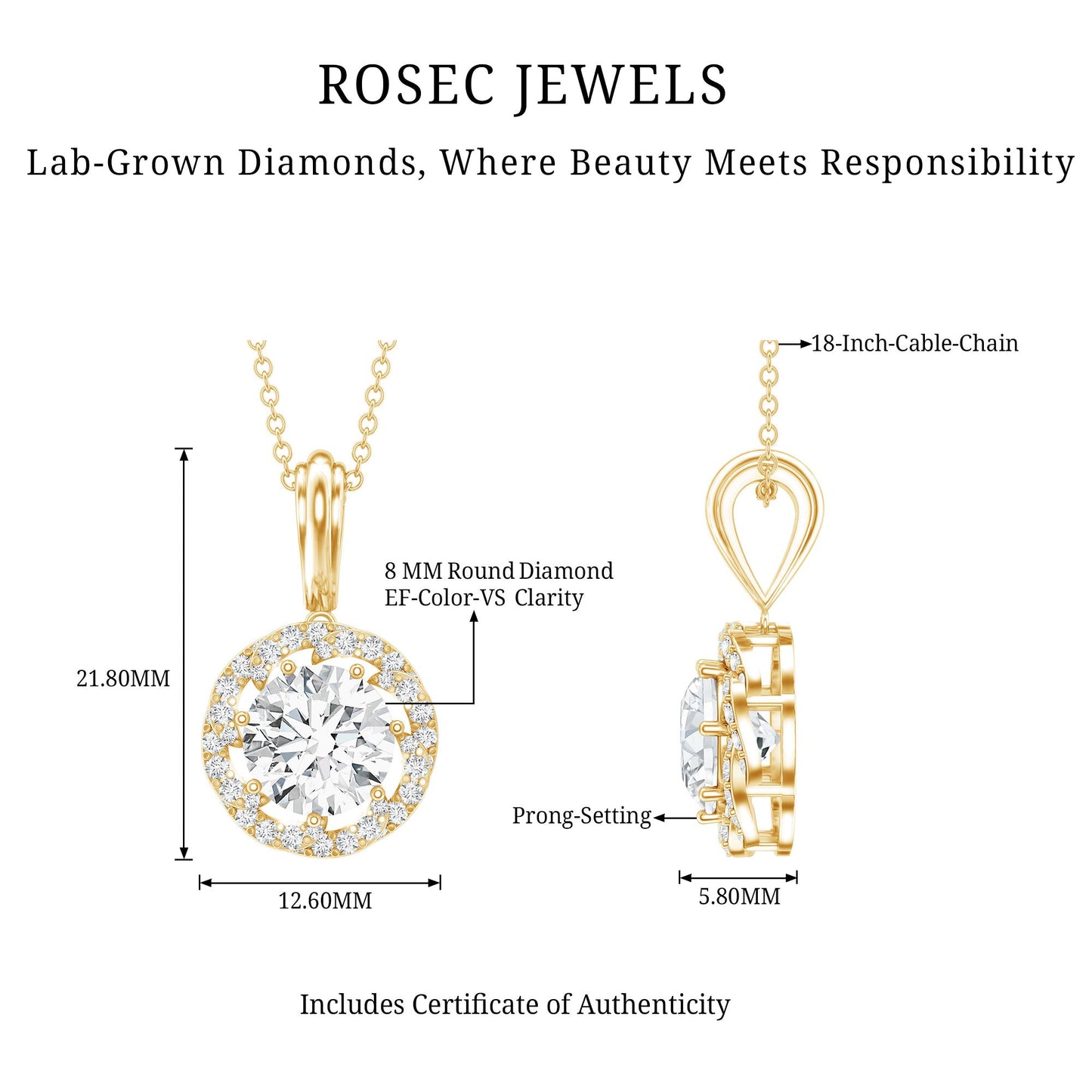 Certified 2 Carat Lab Grown Diamond Bridal Necklace For Bride