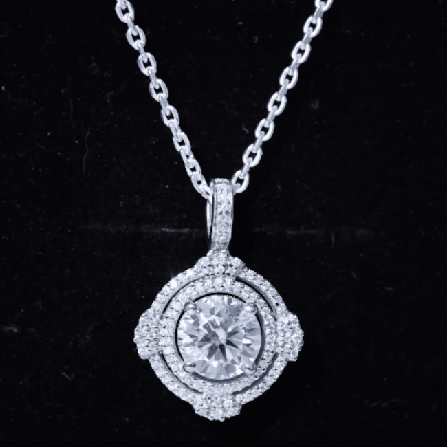 2 Carat Lab Grown Diamond Double Halo Necklace With Decorated Bail