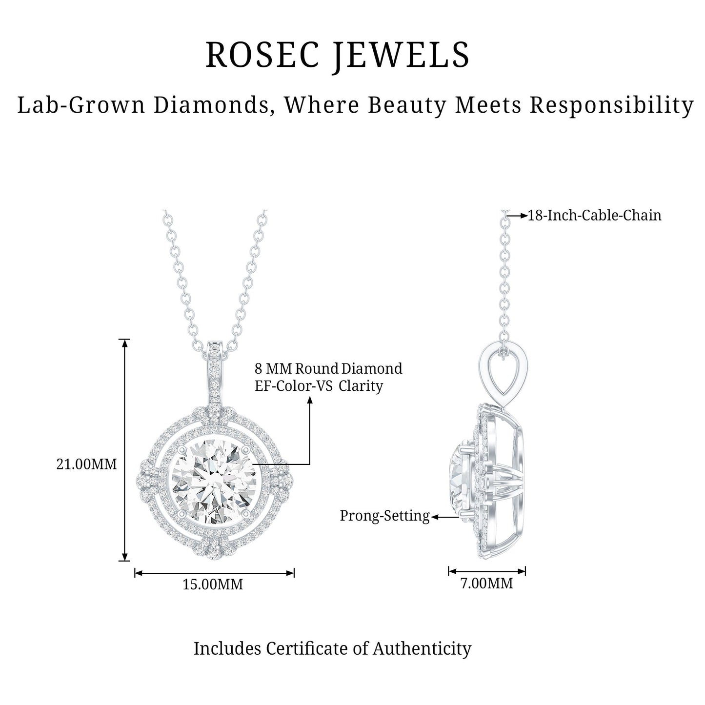 2 Carat Lab Grown Diamond Double Halo Necklace With Decorated Bail