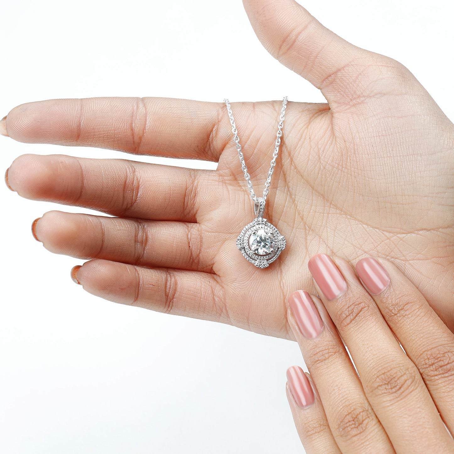 2 Carat Lab Grown Diamond Double Halo Necklace With Decorated Bail