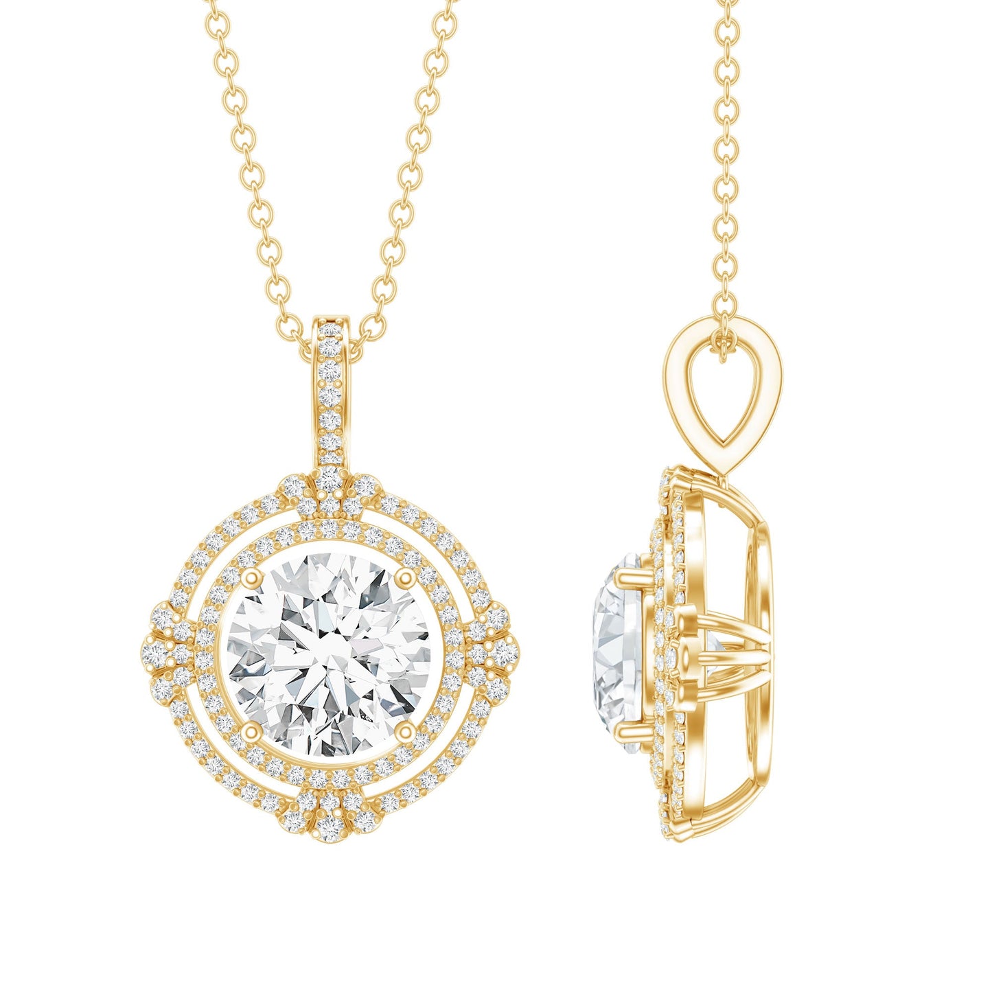 2 Carat Lab Grown Diamond Double Halo Necklace With Decorated Bail
