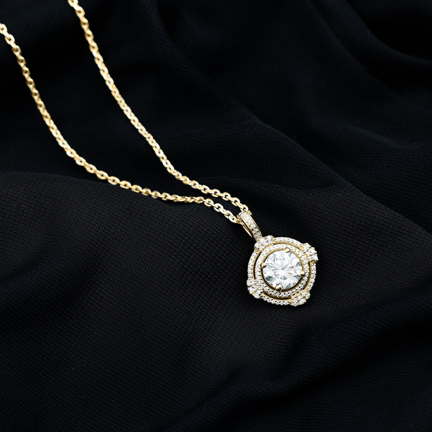 2 Carat Lab Grown Diamond Double Halo Necklace With Decorated Bail
