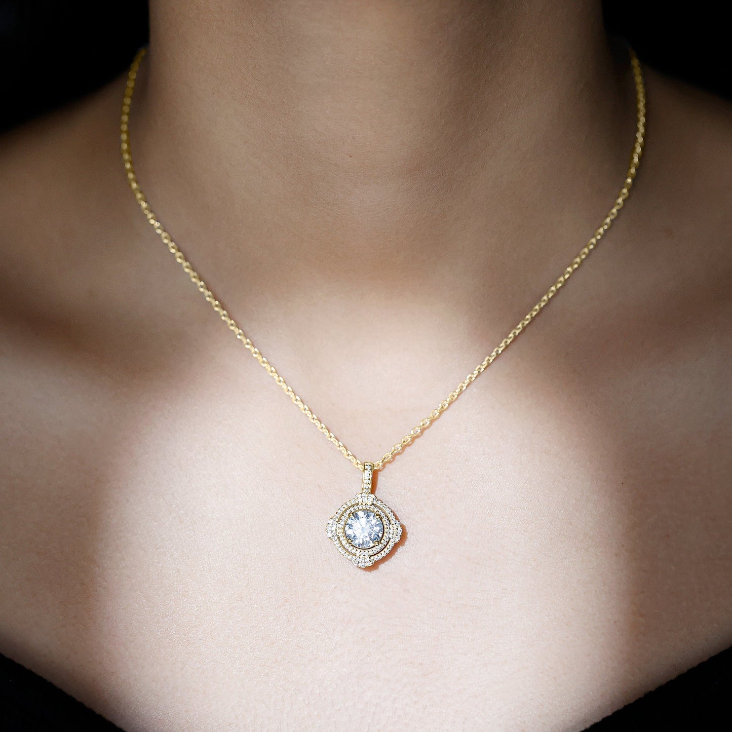2 Carat Lab Grown Diamond Double Halo Necklace With Decorated Bail