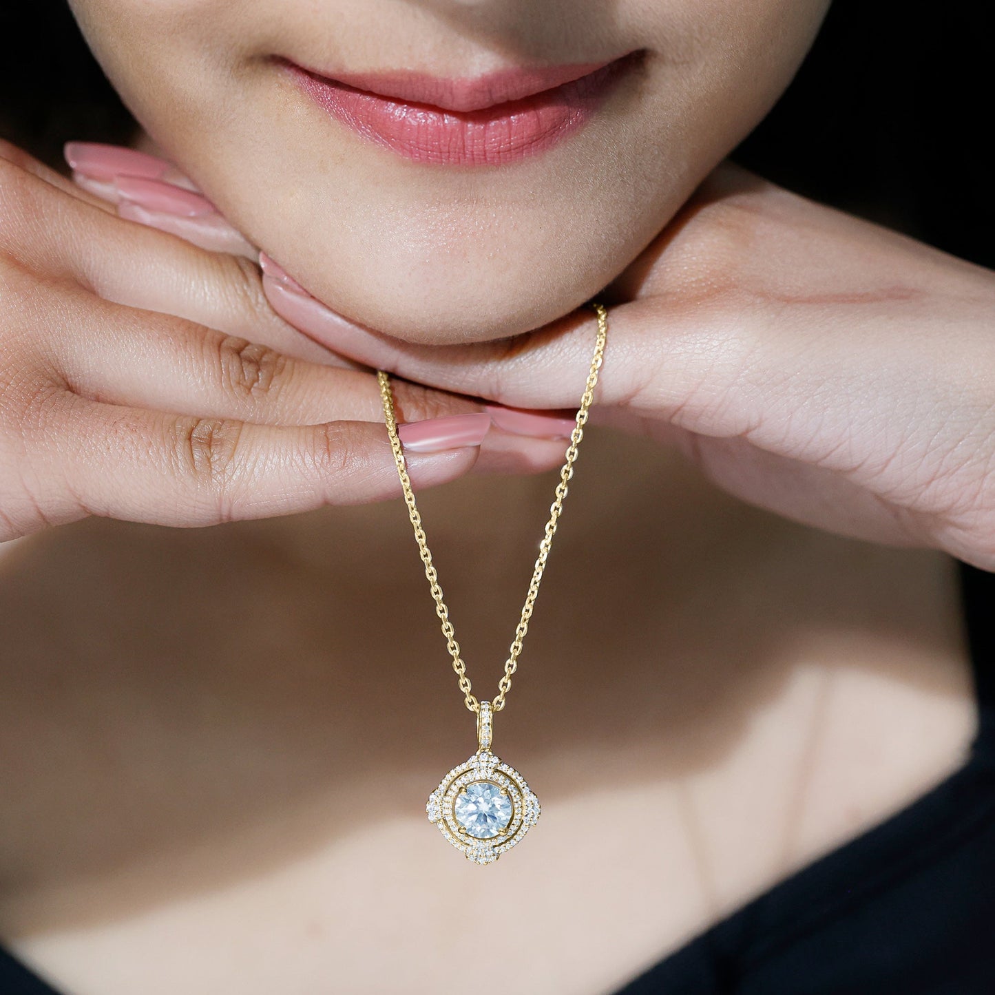 2 Carat Lab Grown Diamond Double Halo Necklace With Decorated Bail