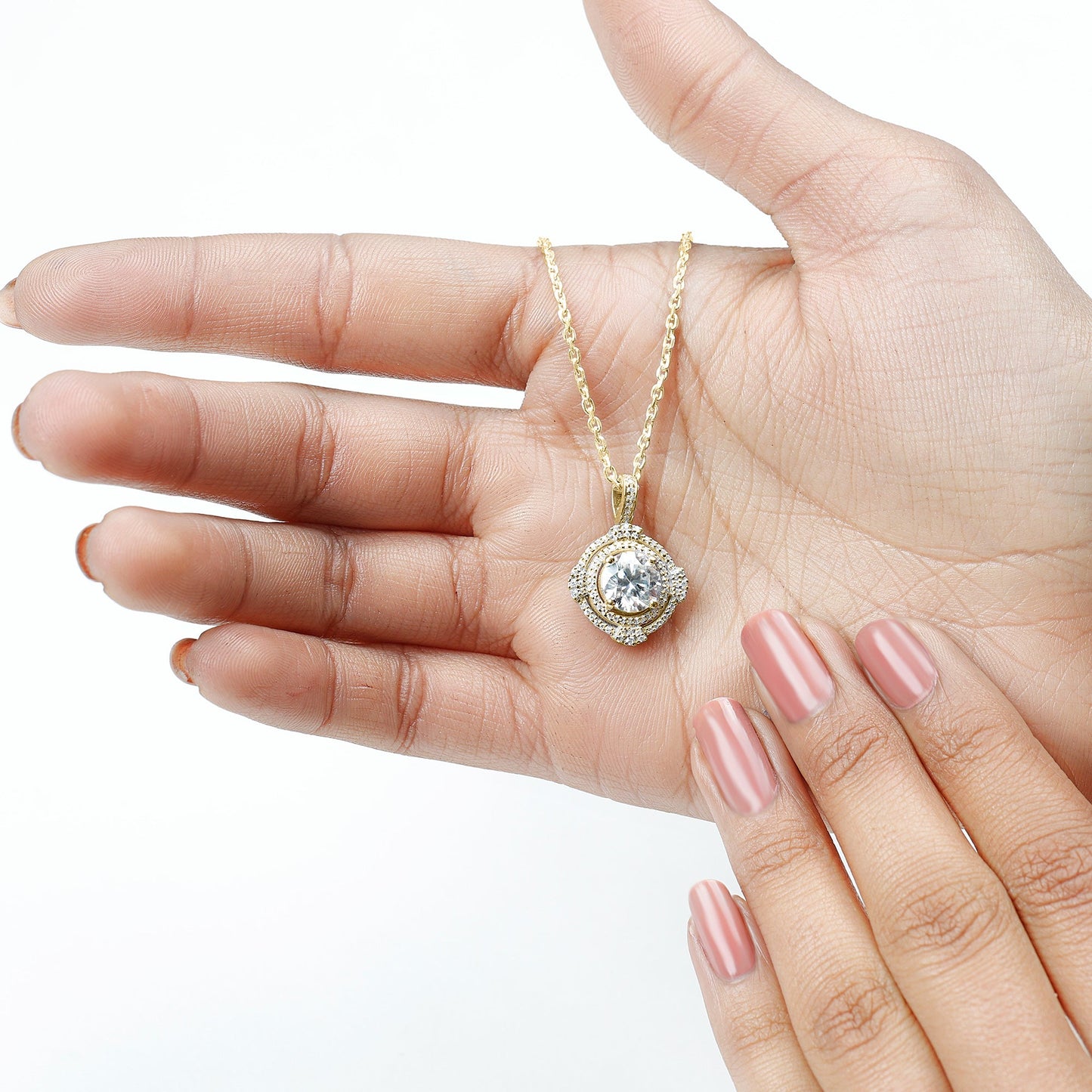 2 Carat Lab Grown Diamond Double Halo Necklace With Decorated Bail