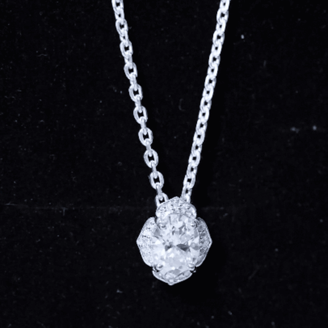 1.2 Carat Oval Shape Lab Grown Diamond Vintage Flower Necklace